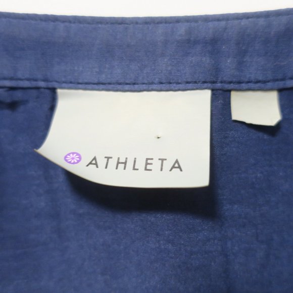 ATHLETA TIE DYE STRIPE KAFTAN SHIRT coverup blue white button silk beach LARGE - Picture 3 of 13